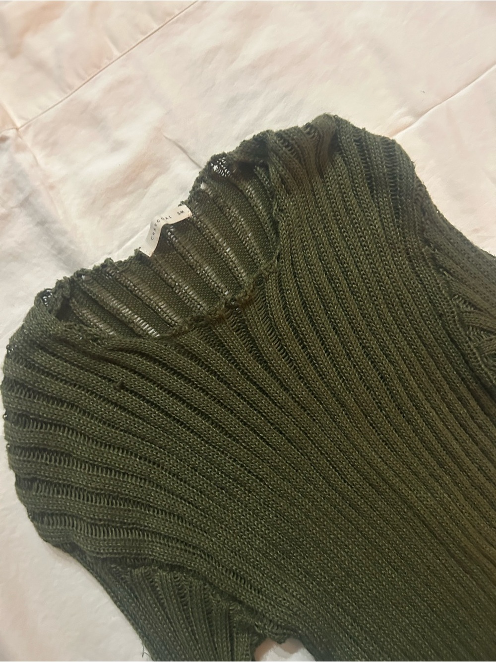 Slim Ribbed Scoop-Neck Sweater in Olive Green - Picture 2 of 3
